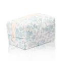 Quilted floral cosmetic bag, soft travel large capacity portable padded zipper storage pouch - Quilted White Orchid Square Bag