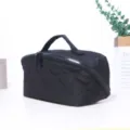 Trousse de maquillage matelassée noire, trousse de toilette portable avec poignée et zip. - Noir A