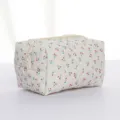 White Quilted Cherry Floral Cosmetic Bag Soft Padded Travel Makeup Organizer Zipped Pouch - Small Cherry Quilted Padded Cosmetic Bag