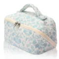 Trousse de maquillage matelassée à fleurs avec poignée, grande trousse de toilette portable. - Orchidée Blanche