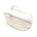 Trousse de maquillage matelassée blanche avec fermeture éclair rose, pochette de voyage. - Blanc Lait