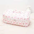 Quilted hair tool travel storage bag with pink floral ribbon print, detailed zip pocket view. - Red Butterfly Love Multifunctional Hair Care Makeup Storage