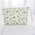Quilted cosmetic bag floral makeup pouch portable travel organizer with wrist strap - Quilted Gourd Flower Cosmetic Bag