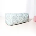 Quilted floral cosmetic bag, portable large capacity zipper storage pouch for beauty tools. - White Base Blue Orchid