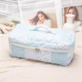 Quilted floral cosmetic bag with handle, portable travel storage bag for hair tools. - Blue Plaid Floral Multifunctional Hair Care Makeup Storage