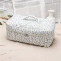 Quilted floral cosmetic bag with handle, large capacity travel storage for hair tools and makeup. - Blue Peacock Multifunctional Hair Care Makeup Storage