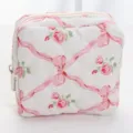 Quilted portable padded cosmetic bag floral ins wash storage pouch daily makeup organizer - Red Butterfly Floral Small Square Cosmetic Bag