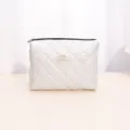 White quilted polka dot cosmetic bag with zipper, portable makeup pouch for daily use. - M / Classic Black White Polka Dot