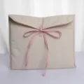 Beige quilted laptop sleeve 14 inch with cute pink bow tie, soft padded tablet bag. - 14 Inch Large (34x27cm) / White