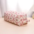 Quilted floral makeup bag, travel portable cosmetic organizer with handle for hair dryer. - Butterfly Love Floral Styling Handbag