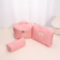 Pink quilted cosmetic bag set large capacity portable travel makeup storage bag for women - Lipstick Bag 13x9x1.2cm / Solid Pink