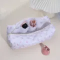 White quilted cosmetic bag with pink bow pattern, travel storage organizer for hair tools. - Long Bow Curling Wand Storage Bag