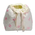 Quilted drawstring makeup bag, cute pink bow cosmetic pouch for travel storage organizer. - Pink Bow Quilted Drawstring Cosmetic Pouch