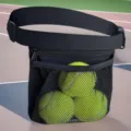 Black tennis waist bag with mesh pocket and adjustable belt for training and sports gear storage. - 3-Ball Style / All Black
