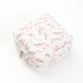 Quilted cosmetic bag with pink cherry blossom pattern, cute travel makeup storage pouch SKU. - Peach Blossom Small Square Cosmetic Bag