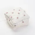 Quilted cosmetic bag floral storage pouch portable makeup organizer with zipper for travel. - Plaid Red Flower Small Square Cosmetic Bag