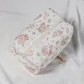 Quilted floral cosmetic bag detail, vintage lace trim zipper makeup pouch for women storage. - Quilted Lace Trim Cosmetic Bag