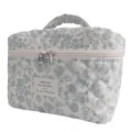Portable quilted floral makeup bag for women, cute padded cosmetic storage pouch with handle. - Quilted Cosmetic Bag White Base Blue Orchid Large