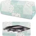 Quilted blue and white patchwork hairdryer storage bag, portable padded large capacity zipper pouch. - Blue Grid Floral Curling Wand Storage Bag