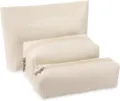 Corduroy cosmetic bag set beige zipper toiletry pouch multi size travel storage organizer bag - Milky White Corduroy Cosmetic Bag Set (Large, Medium, Small)