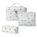 Quilted cosmetic bag set with cute cherry print, large capacity portable travel storage pouch. - Large Medium Small / Big Cherry