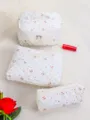 Set di borse cosmetiche trapuntate a fiori, organizer per trucco portatile con cerniera per donne. - Borsa per Trucchi Trapuntata Punto Blu Set
