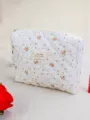 Borsa per trucco trapuntata floreale, grazioso astuccio cosmetico portatile per donne. - Borsa per Trucchi Trapuntata Punto Blu Medio