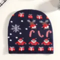 Christmas knit beanie winter warm hat holiday party cute reindeer snowflake hat soft cozy cap - Navy Gift Santa Claus