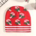 Christmas knit beanie featuring candy cane pattern and white stripes, festive winter detail. - Red Cane