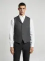 Men's grey herringbone suit vest slim fit business casual waistcoat for formal wedding attire. - S / Gray