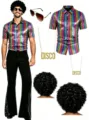 Costume Disco Homme 70s 80s Rétro Tenue Chemise Paillettes Pantalon Perruque Fête! - S / Haut et Bas / Avec Accessoires / Arc-en-ciel