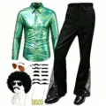 Ensemble costume disco homme annees 70 chemise metallique verte pantalon retro - Vert