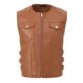 Gilet da uomo in pelle PU marrone giacca autunnale casual alla moda con zip anteriore - Taglia S / Cammello