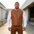 Gilet in ecopelle casual da uomo elegante capospalla autunnale monopetto smanicato - Taglia S / Cammello