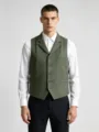 Men's herringbone suit vest in green, professional slim fit waistcoat for business and formal events. - Army Green