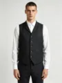 Detail shot of men's suit vest lapel and buttons, professional tailoring and classic style. - S / Black