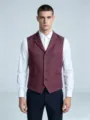 Close up detail of the classic herringbone suit waistcoat worn by a professional model. - S / Burgundy