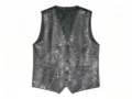 Detailed view of men's sequin vest with silver wave pattern for stage performances. - S / Tops / Silver