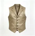 Gilet casual in pelle PU da uomo monopetto abito risvolto giacca leggera elegante. - Taglia M / Marrone chiaro
