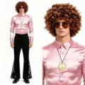 Conjunto de disfraz de disco retro de los 70 para hombre con camisa rosa y pantalón. - Rosa