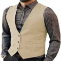 Men's slim fit casual khaki suit vest single-breasted waistcoat for business daily wear variant - Champagne