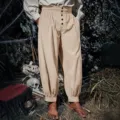 Men vintage medieval renaissance pirate gothic high waist baggy trousers costume pants - S / Off White