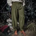 Medieval Renaissance pirate gothic men casual trousers high waist loose trousers main view - Army Green