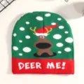 Christmas knitted beanie hat with cute reindeer pattern and winter snow design for festive wear. - Green DEER