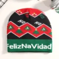Christmas knitted beanie hat with Feliz Navidad lettering and festive winter style - Black HO Christmas Tree