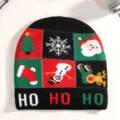 Christmas knit beanie hat featuring festive holiday patterns and warm winter woolen material. - Black Socks Christmas Tree Snowflake