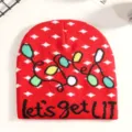 Christmas red knitted beanie hat with festive light pattern and stylish winter streetwear design. - Red Colorful Lights