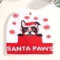 Christmas knit beanie hat detail view, red and white winter warm fashion cap for daily wear. - White Christmas Dog