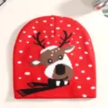 Christmas knit beanie featuring a cute reindeer and snow pattern, perfect for winter daily wear. - Red White Dot Elk