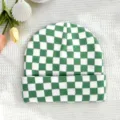 Green white checkerboard knitted beanie hat casual winter warm streetwear cap stylish. - One Size / Green